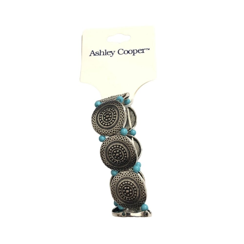 Ashley Cooper Faux Turquoise & Silver-Tone Beaded Stretch Bracelet